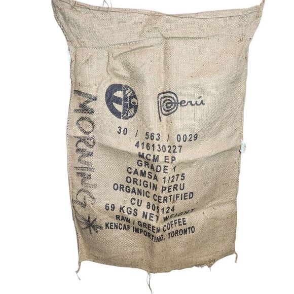 Peru Coffee Bag Large Jute Coffee Bag Wall Hanging - Picture 1 of 6